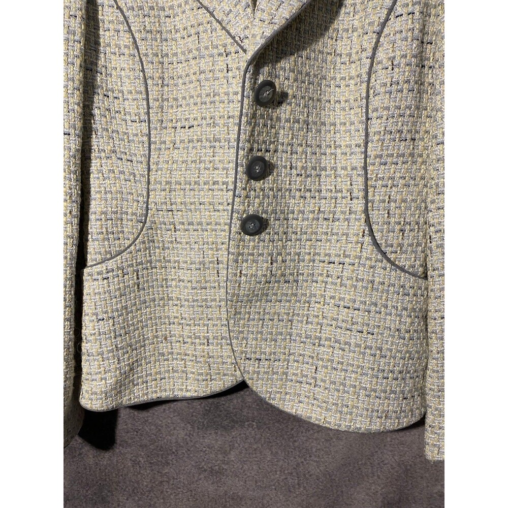 Tahari Arthur S Levine Tweed Blazer Jacket Size 4 Yellow Gray Plaid Piping - Picture 2 of 11